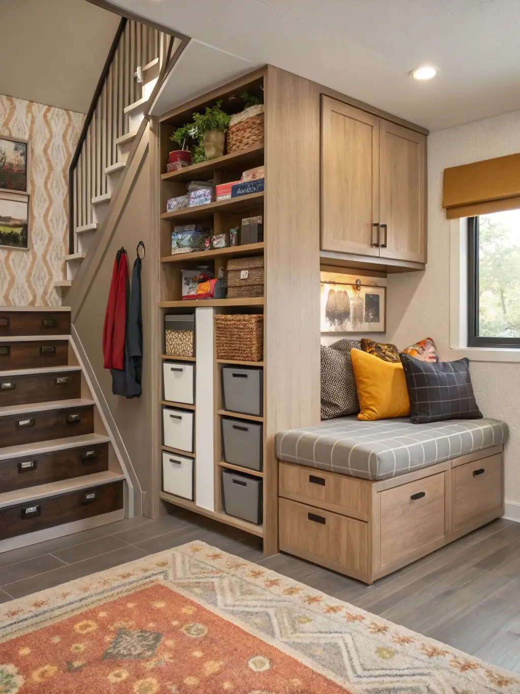 A small apartment with cleverly arranged furniture and storage solutions, demonstrating the space optimization service of NovaHogar.