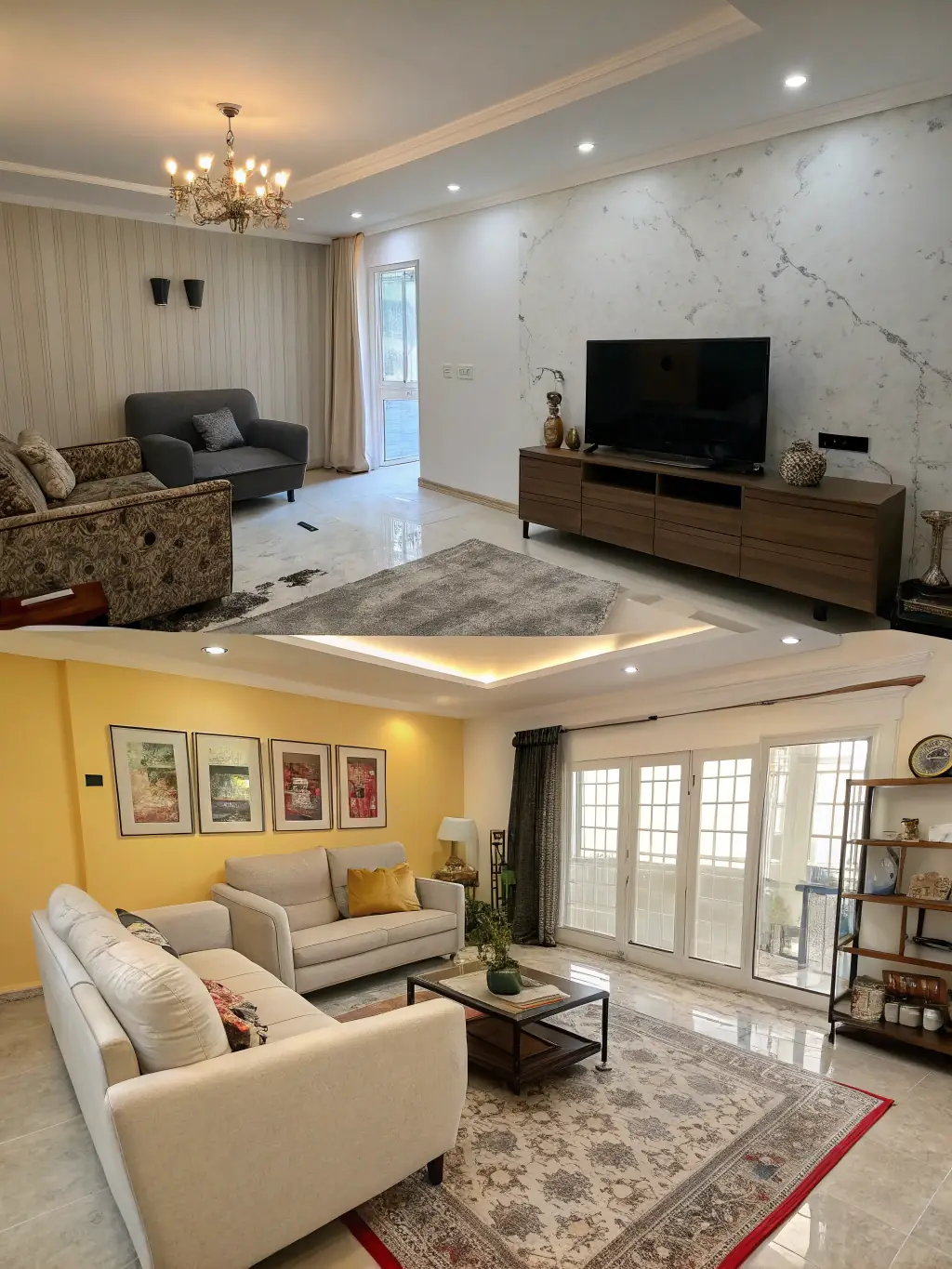 A split-screen image showing a 'before' and 'after' of a home renovation project, demonstrating the transformative power of NovaHogar's services.