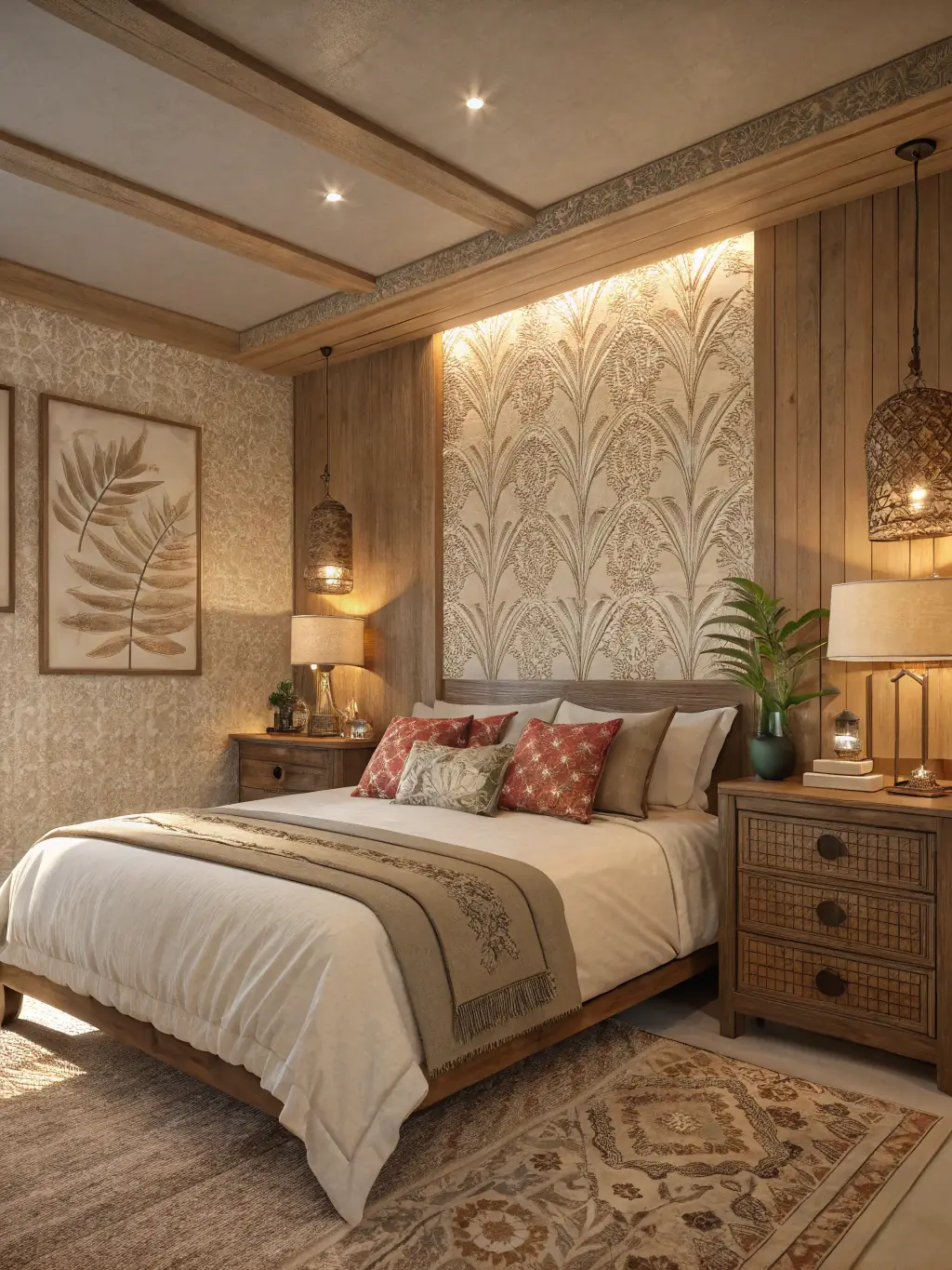 A stylishly decorated bedroom with elegant furniture and decorative elements, highlighting the decoration and furniture services of NovaHogar.